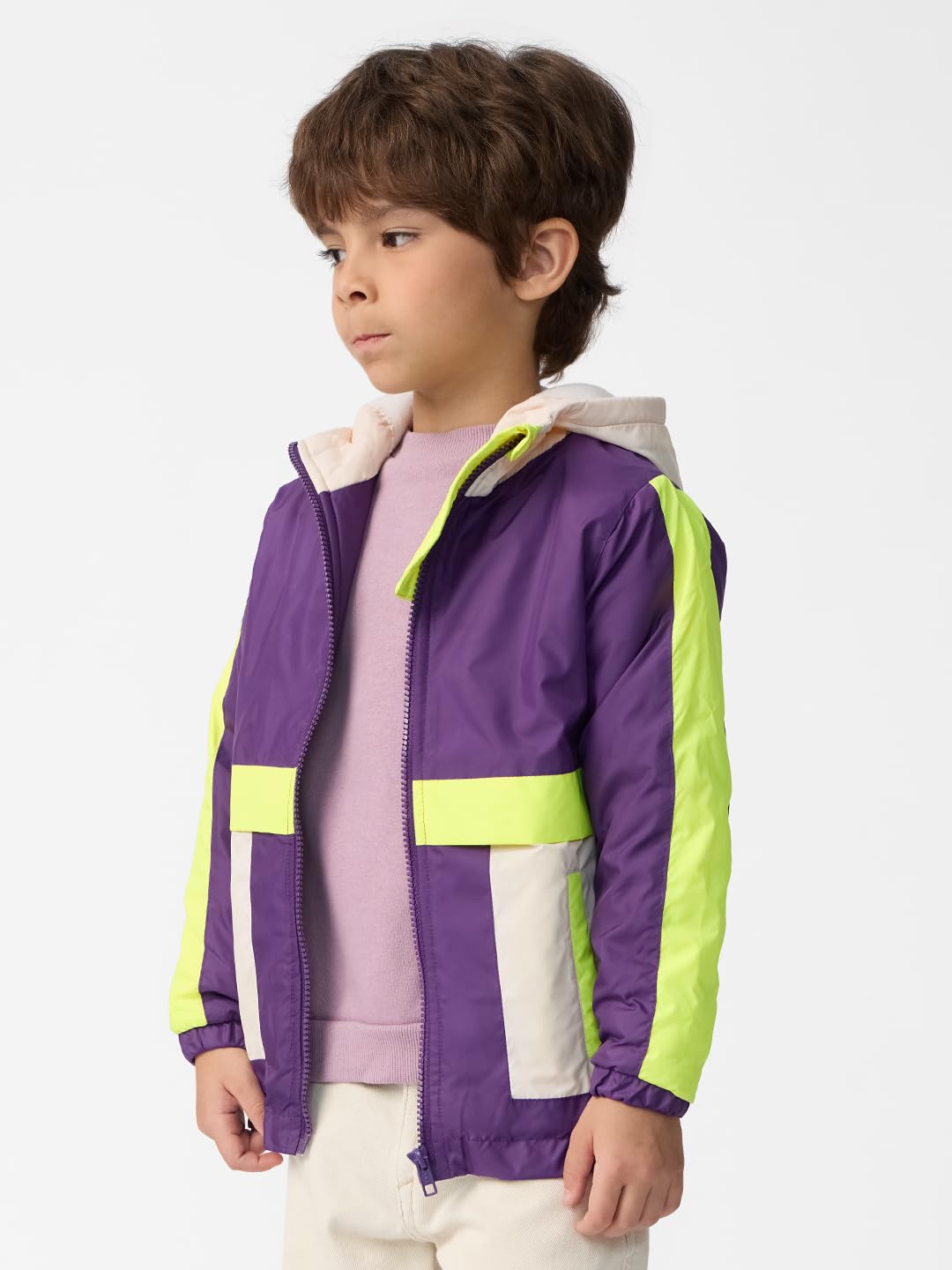 The Souled Store Dewberry - Chaqueta de cuello con capucha para niños y bebés, con cremallera frontal, manga larga, bloque de color, con capucha y cremallera para niños