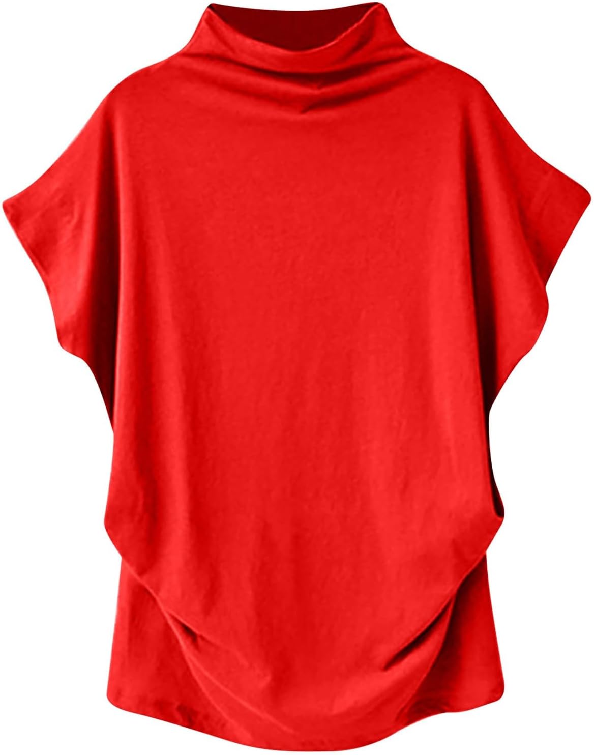 Mock Neck Tops for Women Cap Sleeve Ruffle Solid Color Cute T Shirts Casual Flowy Business Loose Fit Summer Tops