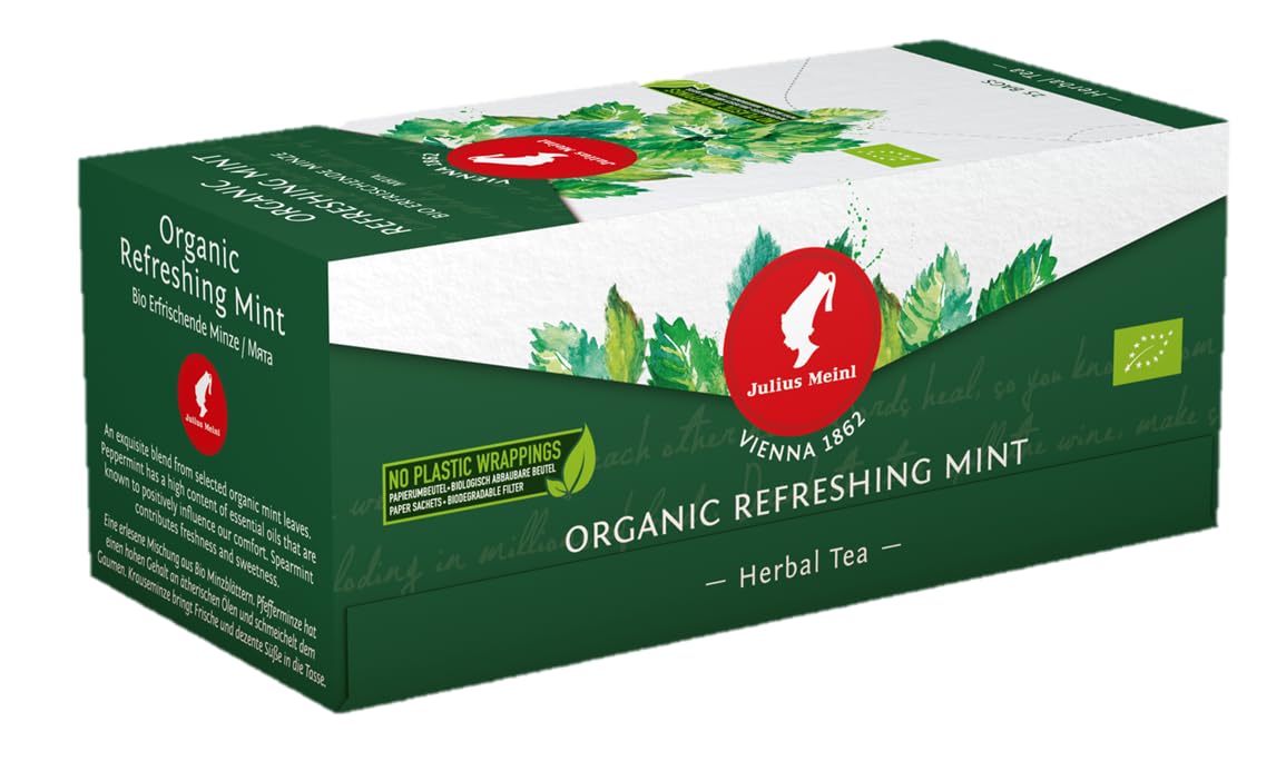 Julius MeinlOrganic Refreshing Mint Herbal Tea, Single- use Bio-degradable Bags, 25 Bags in 1 Box