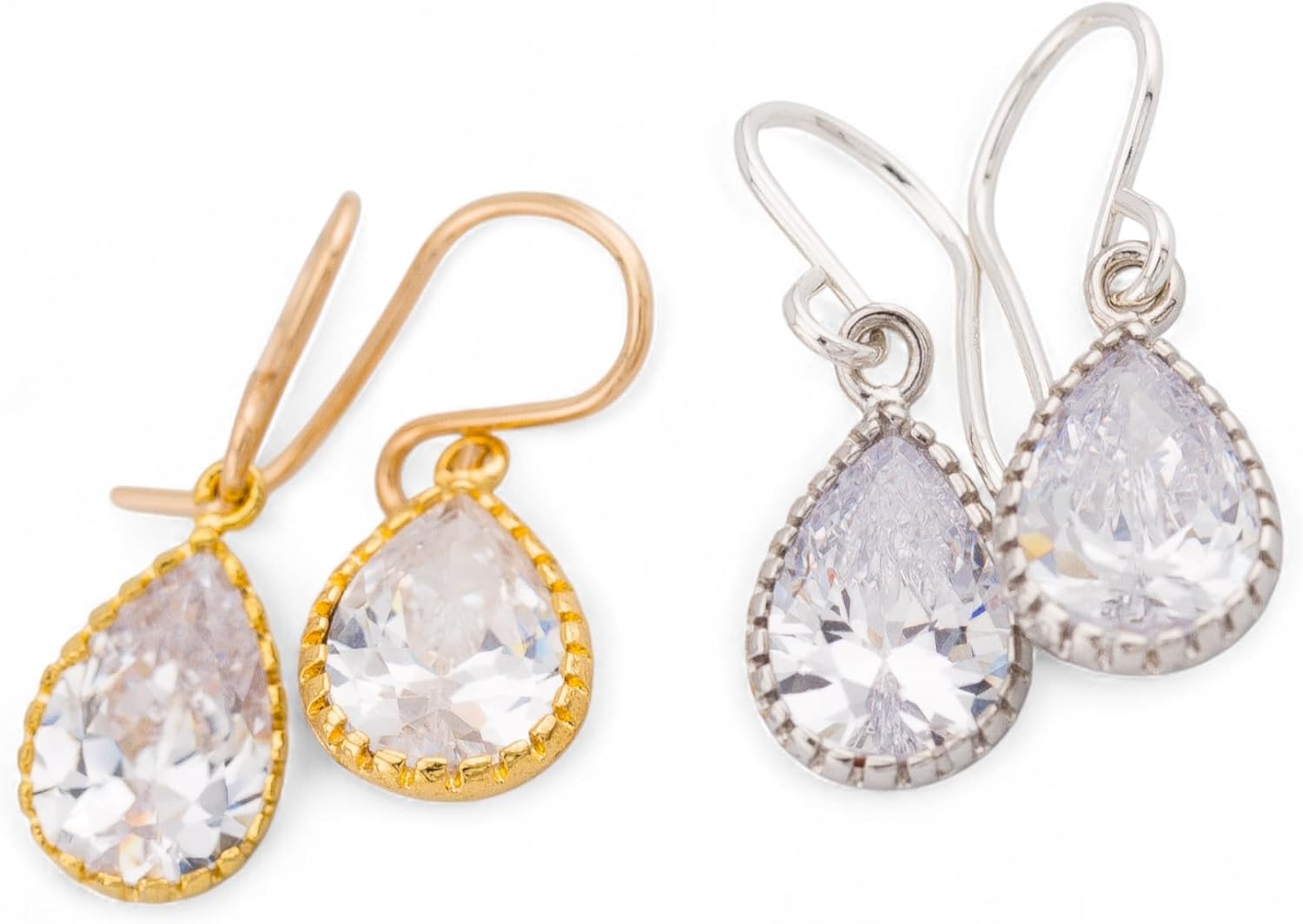 Cubic Zirconia Teardrop Earrings, CZ Jewelry Available in Silver or Gold