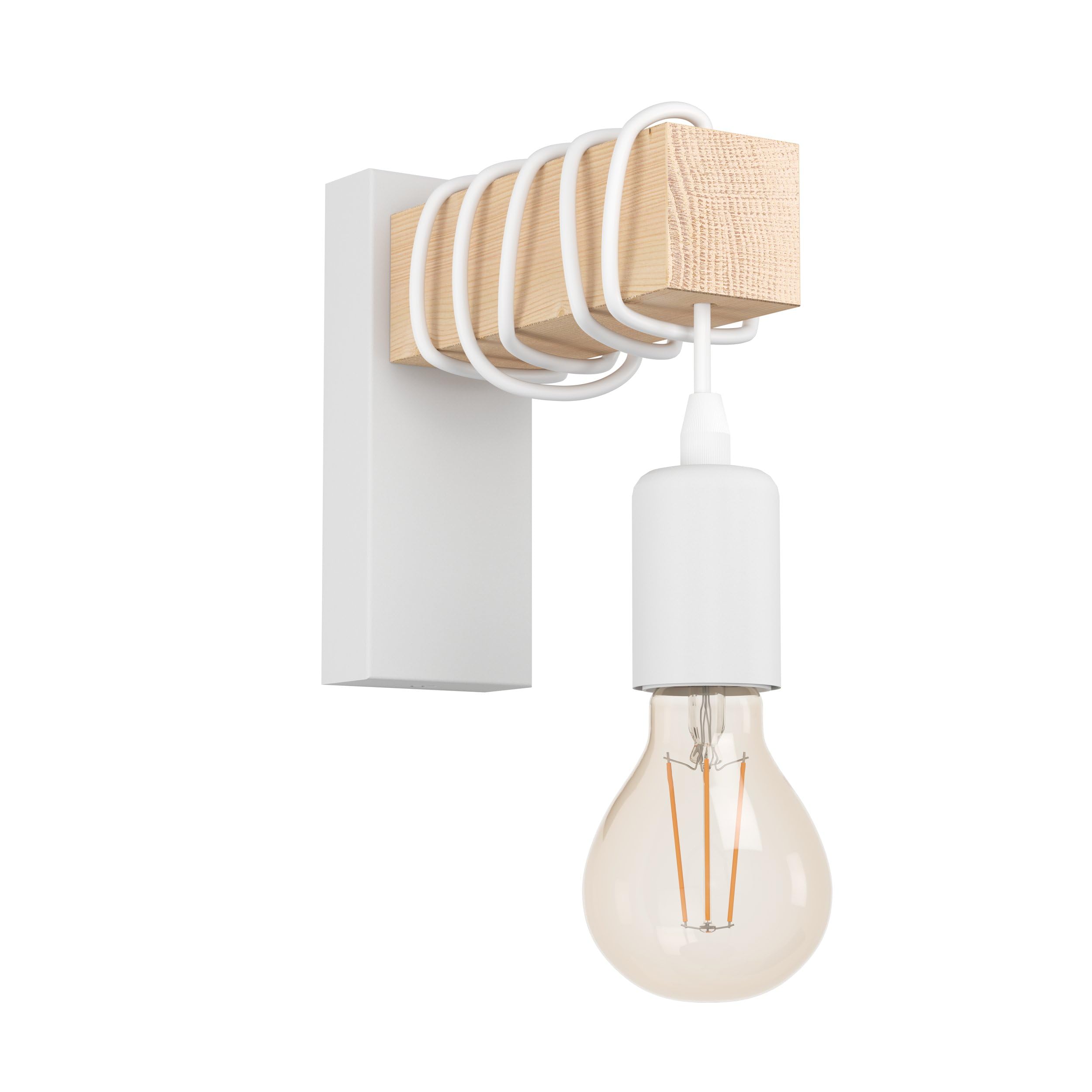 EGLO Indoor wall Light Townshend, Vintage wall lamp in Industrial Design, Retro Lighting Made of Steel and Wood, Colour White