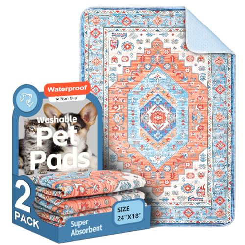 Image of Washable Pee Pads for Dogs, 2 Pack Reusable Puppy Training Pads 24 inchx18 inch Super Absorbent Waterproof Dog Training Pads, Non-Slip Potty Pads, Whelping Pads Litter Mat Orange /Mix