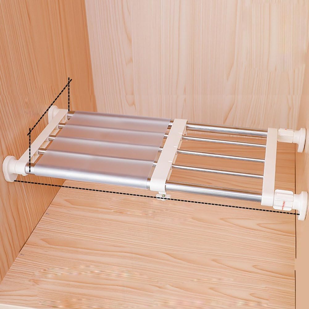 Metal Expandable Storage Rack Clothes Tension Shelf Closet Organizer Rack Cupboard Book Wardrobe Dividers Separator (White, 40-60cm/15.75-23.62inches, 1)