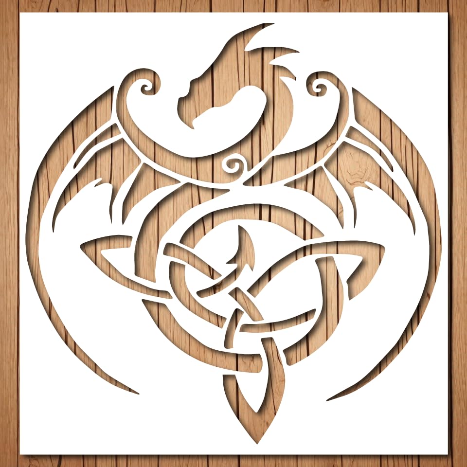 Celtic Dragon Stencil | Reusable Dragon Street Art Graffiti Chinese Horror Halloween Stencils for Painting on Wood, Glass, Wall, Rock, Fabric, Walls,