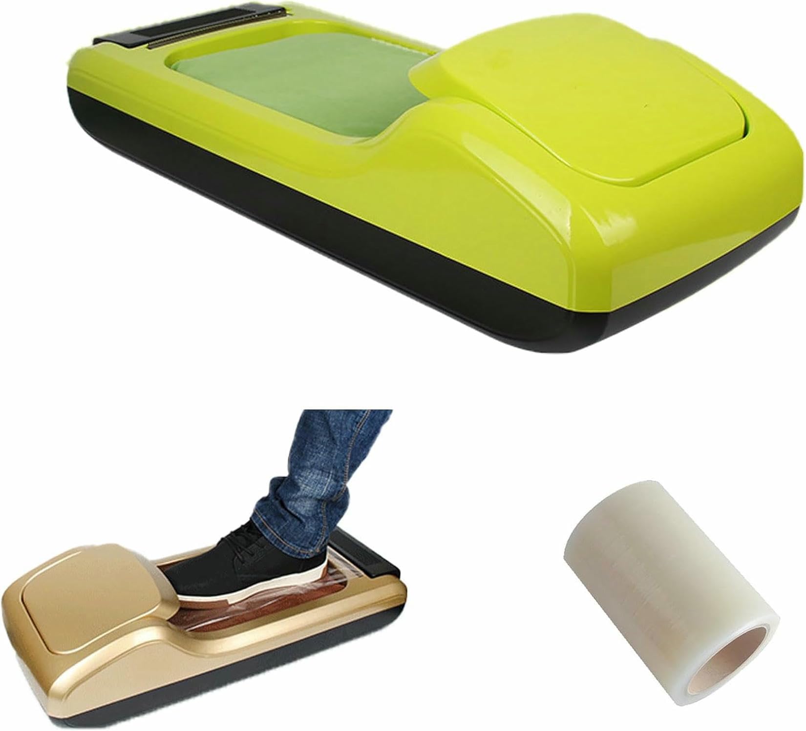 Dispenser Automatico di Copriscarpe,Copriscarpe con 3 Rotoli di Copertura in plastica Antiscivolo, Copriscarpe in plastica USA e Getta per casa, Ufficio,Fabbrica,d'oro