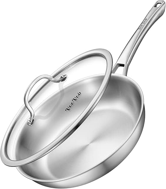12 inch Tri-Ply Stainless Steel Frying Pan with LID,PFOA&PTFE Free Skill...