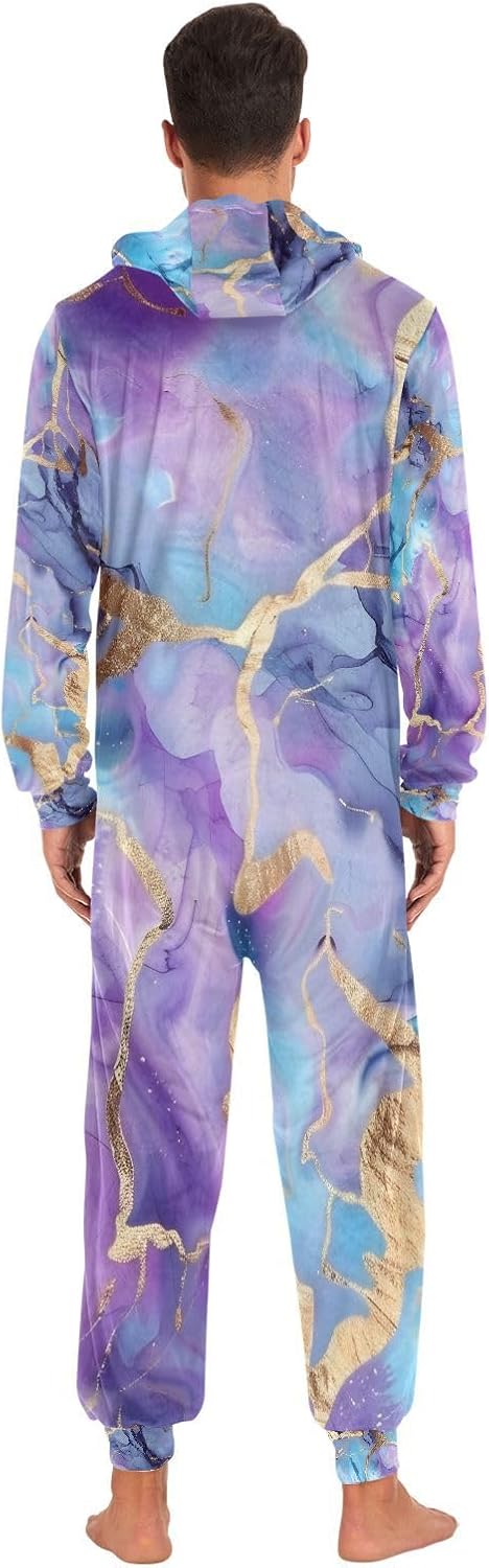 Marble Blue Purple Vortex Fluid Unisex Adult Onesie Pajamas Comfy One Piece Costume Jumpsuits Novelty Sleepwear Homewear for Men Women