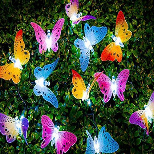 Preisvergleich Produktbild Solarleuchte Solarlampe 12 LED Schmetterling Faser IP44 Wasserdicht Sonnenlicht Schmetterling für Haus, Hotel, Bar, Hochzeit, Party, usw.