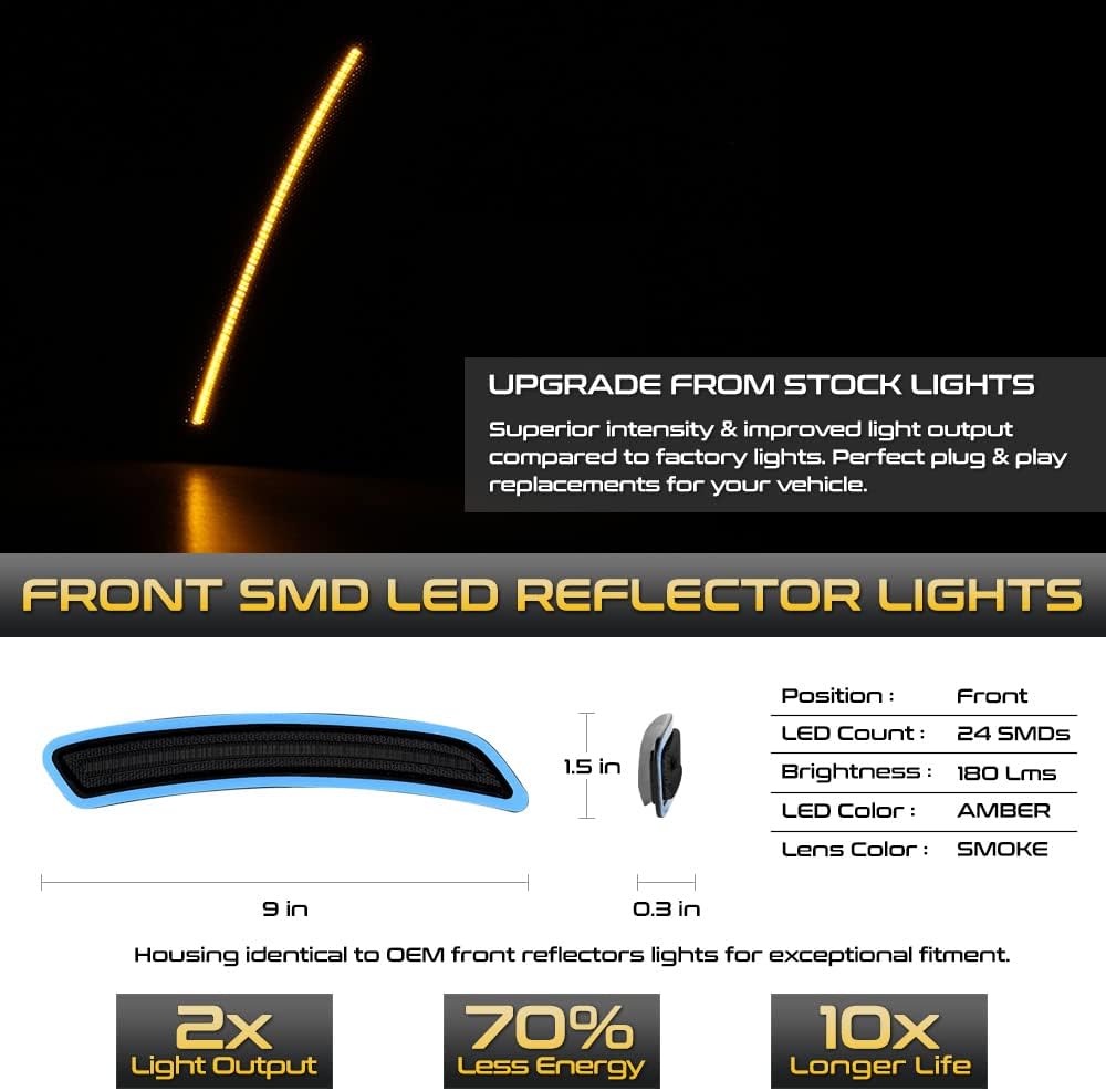 For 2020-2023 Toyota GR Supra J29 DB Smoke Lens Amber LED Front Bumper DRL Side Marker Light Fender Parking Lamp, Driver & Passenger Side