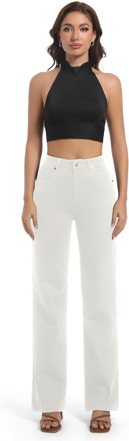 Guaile Women’s Jeans High Waisted Straight Leg Stretchy Jeans Trendy Wide Leg Tummy Control Loose Casual Denim Pants