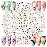 decoracion para unas 🌿 【Contenido】: 48 estilos pegatinas uñas transferencia al agua de muchas variedades, hay 16 hojas.