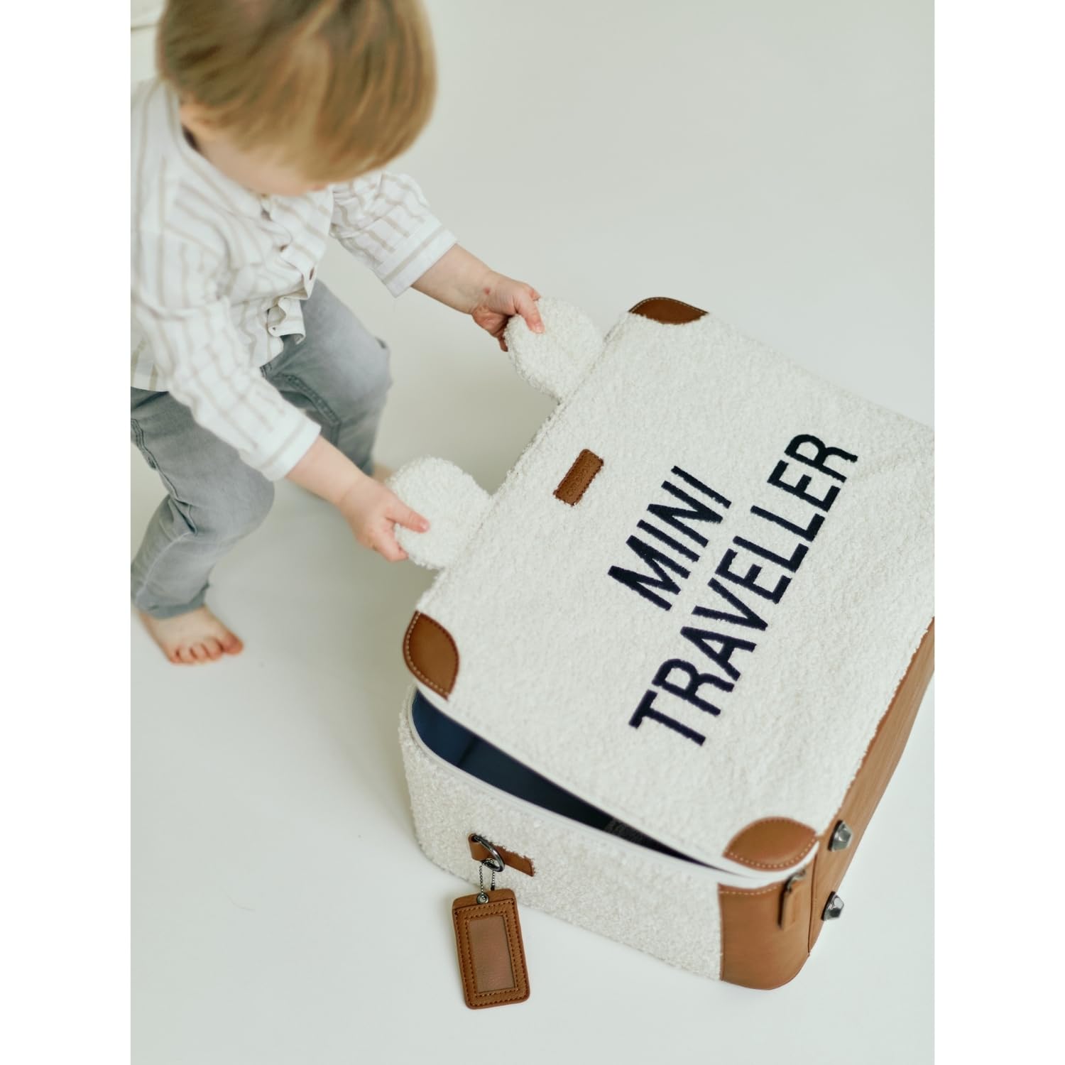CHILDHOME, Valigia per bambini, Week-end, Dimensione cabina, Compatta, Solida, Maniglia per il trasporto, Etichetta con nome, Design, Materiale morbido, Mini Traveller, Teddy Ecru