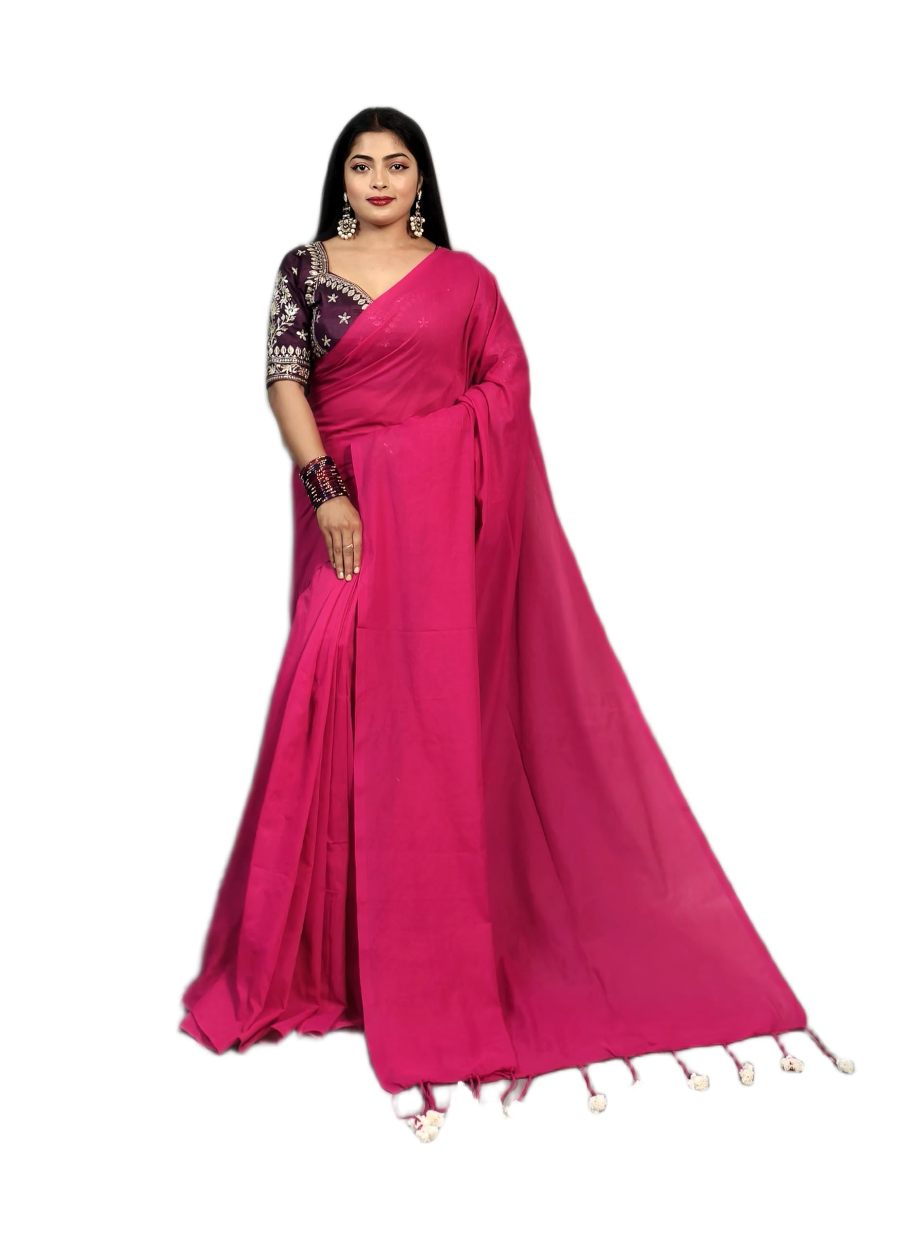 Pink Pure Cotton Saree - Plain Handloom Saree-image-12