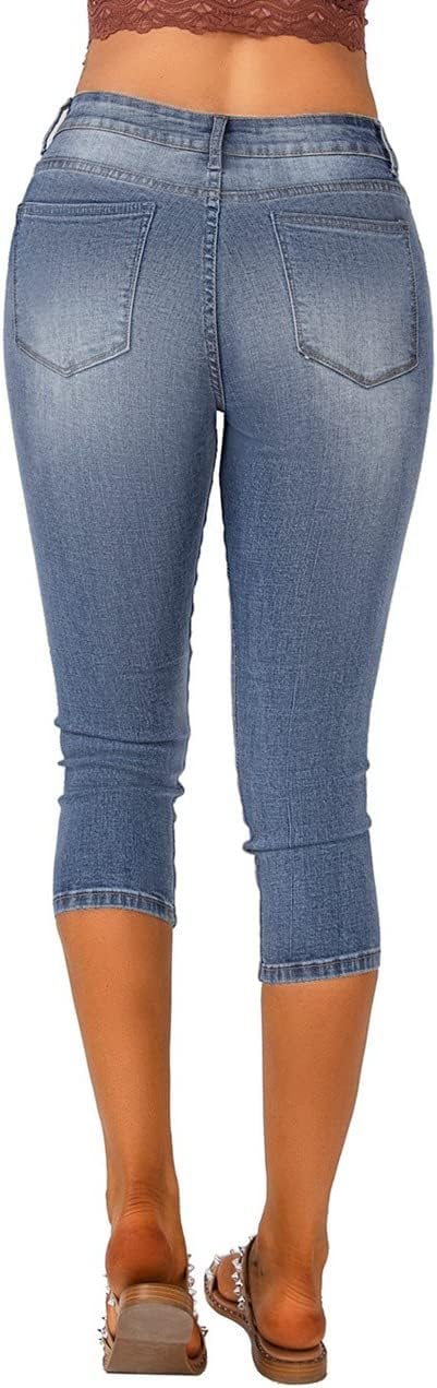 Vetinee Women's High Waisted Casual Ripped Skinny Slim Fit Stretch Denim Capri Jeans - Image 2