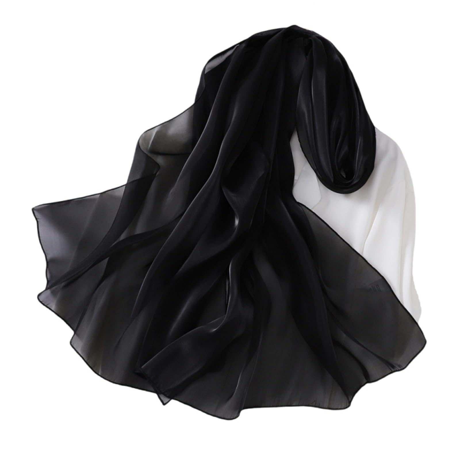 AHTCPO Pure Silk Scarf, Functional Women Long Lightweight Scarf Head Wrap Scarf(Black)