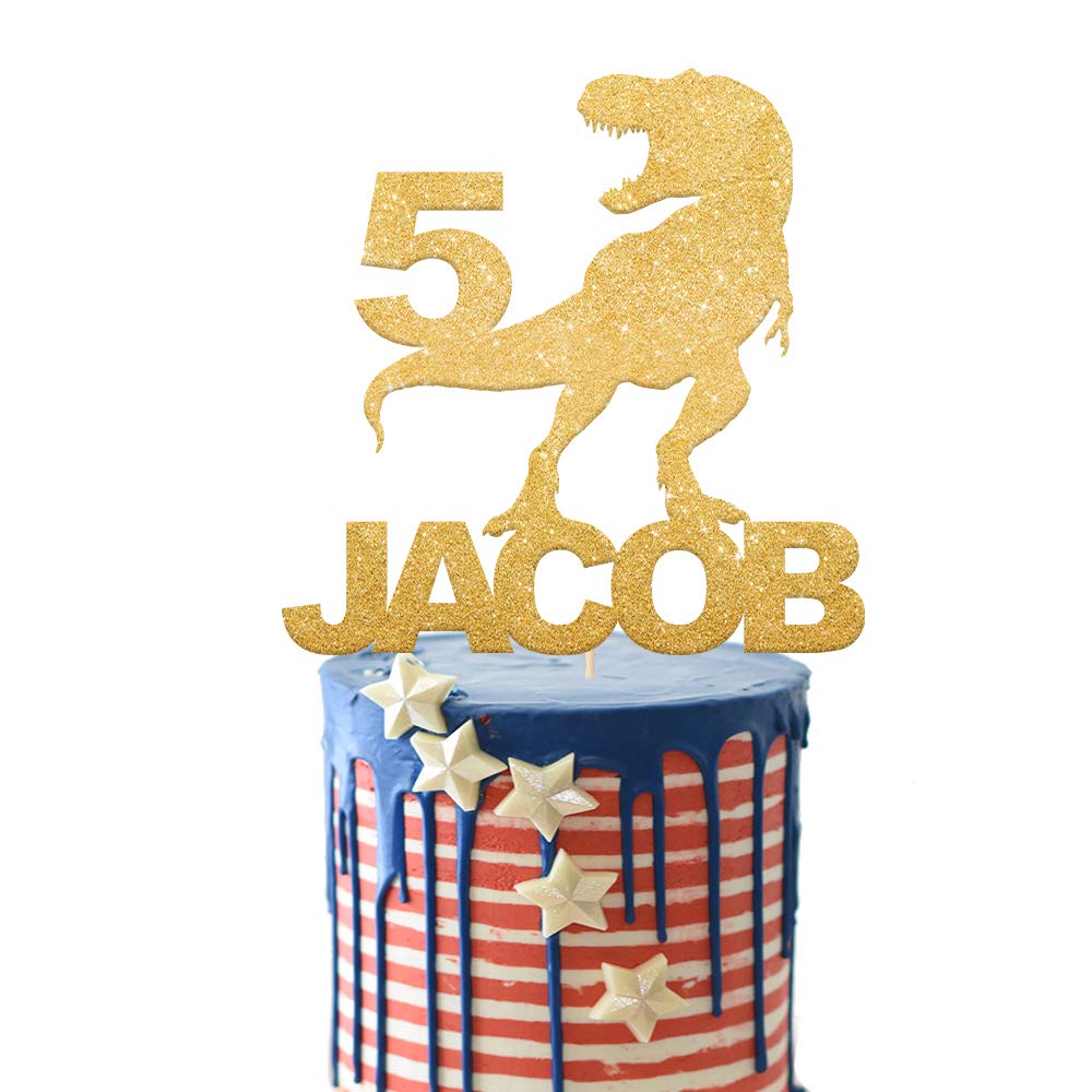 EDSG Personalised Dragon Cake Topper for Boy | Multicolour Glitter Topper for 1st, 3rd, 5th, 7th, 9th, 13th Birthdays (Gold)