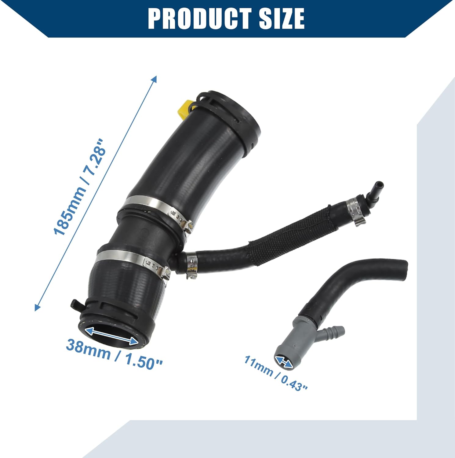 LR049990/LR045239 Thermostat Tube & Heater Outlet Hose for Land Rover Range Rover, Discovery, Defender / Black Rubber & Metal / 1 Set