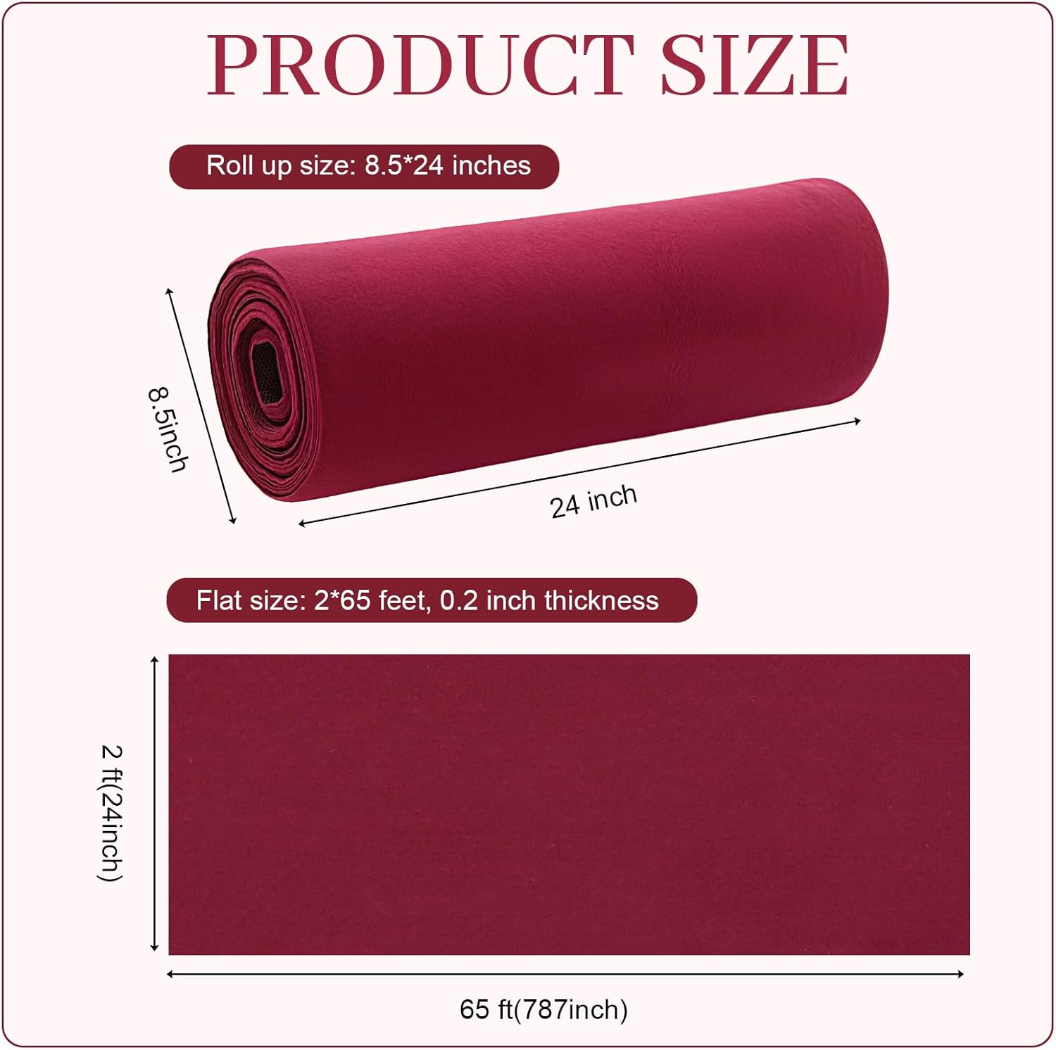 Nuanchu 1 Roll Cuttable Burgundy Aisle Runner with Rubber Backing 2 x 65 ft Non Slip Carpet Rug Entryway Welcome Doormat for Wedding Ceremony Event Indoor Outdoor Decor