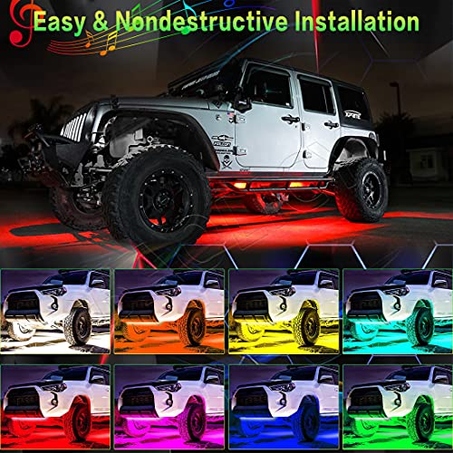 Baolicy Car Underglow Lights 4Pcs Led Strip Exterior Lights For Cars 12V Rgb Neon Accent Strip Lights 5050 Smd Multicolor Atmosphere Lights Underbody Lighting Kit Sound Active Wireless Remote Control #TOP6