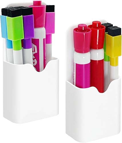 2 soportes magnéticos para rotuladores, soporte magnético de borrado en seco, almacenamiento de lápiz magnético para refrigerador, pizarra blanca,