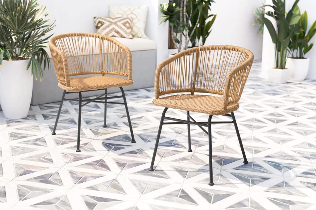 DEVOKO Outdoor Dining Chairs Set, 2 Piece Bistro Dining Chairs, Rope Single Chair Set, Coffee & Beige