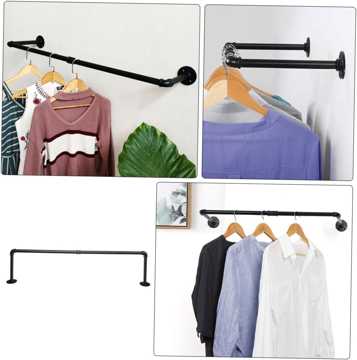 Industrial Style Wall-mounted Metal Clothes Rack 25x106cm Pipe Hanging Rod Space-saving Garment Storage Organizer for Bedroom and Laundry