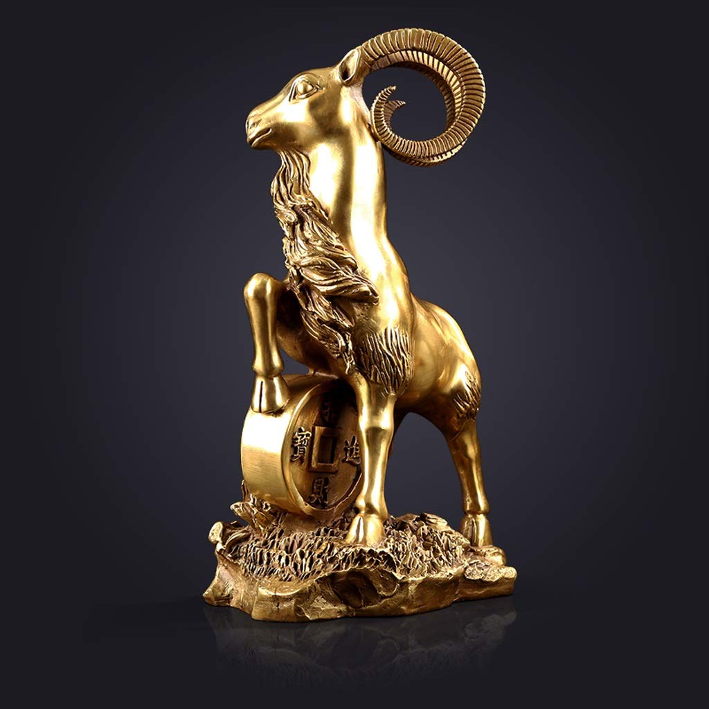 Statua Cinese Feng Shui Scultura Feng Shui Statua di Pecora in Rame Puro Che calpesta lingotti Artigianato Accessori per la casa Arredamento Regali Statua di ricchezza