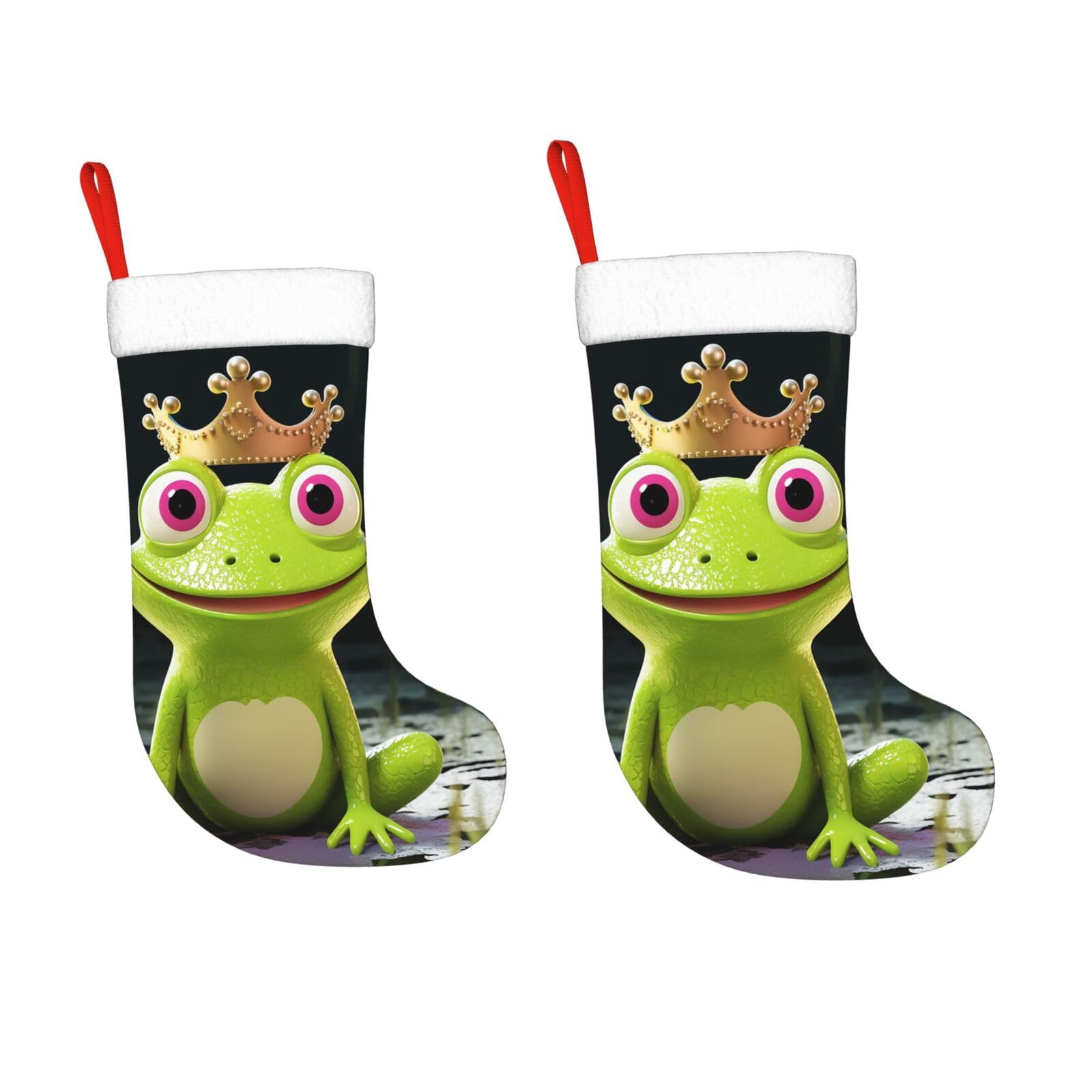 KLOPH 2 Pack 18 Inches Christmas Stockings Personalized Crown Frog Xmas Stocking Hanging Decoration Fireplace Stocking for Holiday Xmas Tree Christmas Fireplace Decor Gifts