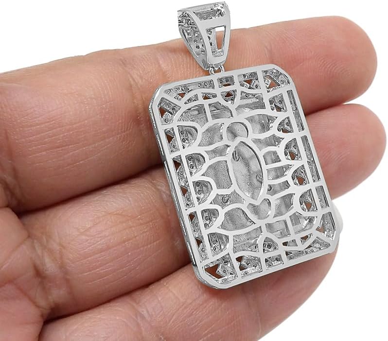 VVS1/D 1.80 Ctw. Authentic Italian Sterling Silver 14K Gold Finish Simulated Diamonds Masonic Freemason G Compass Frame Pendant Charm Free Chain Neckless 1.65 Inch.