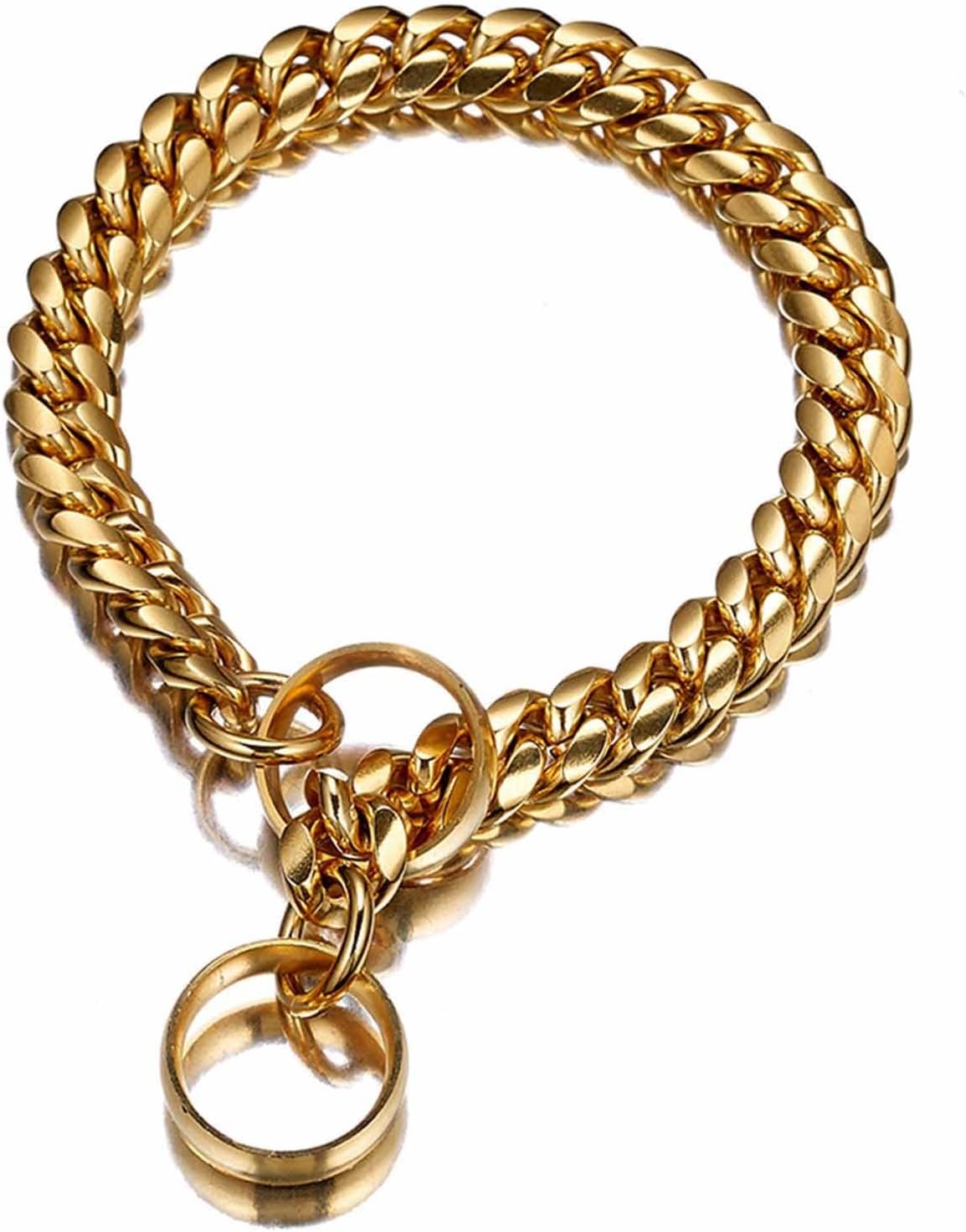 18K Gold Chain Dog Collar 14mm Cuban Link Dog Chain ​ Choke Collar Metal Stainless Steel Walking Collar for Large Medium Large Dogs (Size : 18inch)