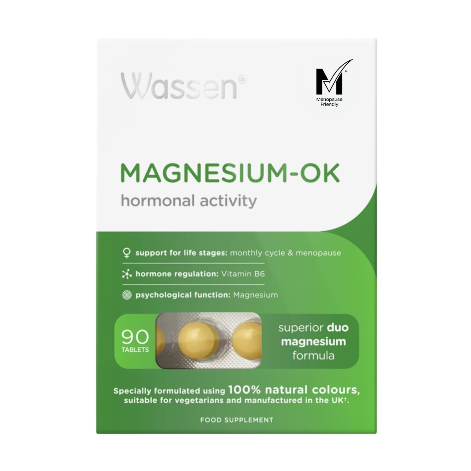 Wassen Magnesium - OK - 90 Magnesium Tablets | Magnesium Supplements for Women | Hormone Balance for Women | PMS Supplements | Menopause Supplements | Daily Supplements for Women | 3 Month Supply