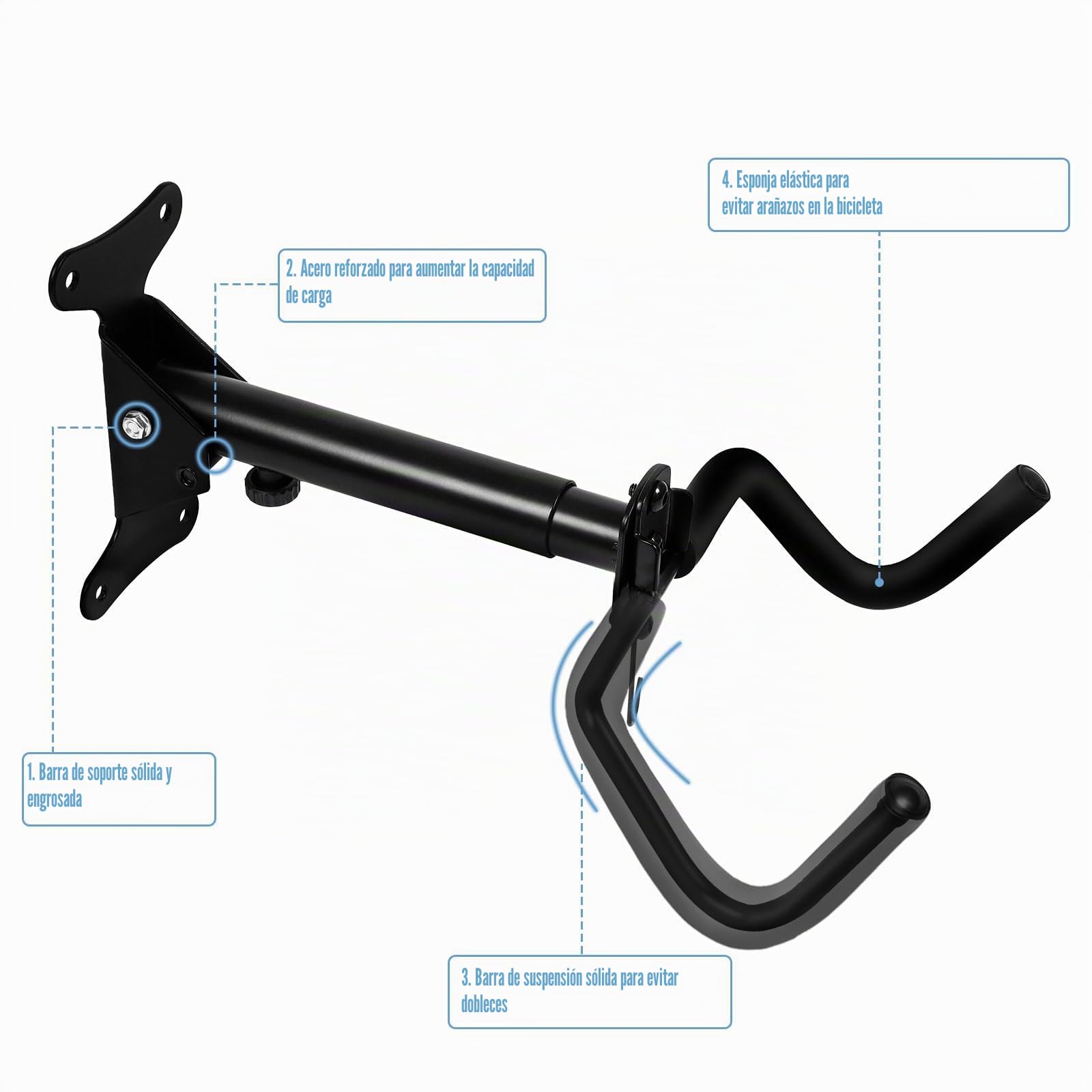 Soporte Pared Bicicleta, Soporte Bicicletas Pared de Acero Hasta 22 kg, Colgador Bicicleta Pared Acolchado Extra Suave, Ángulo y Distancia Ajustables, para Bicicleta de Carreras, Plegable, MTB