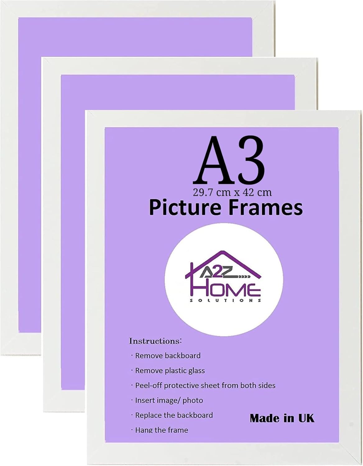 A2Z Home Solutions® A3 Photo Frames Set of 3 (29.7 cm x 42 cm) A3 White
