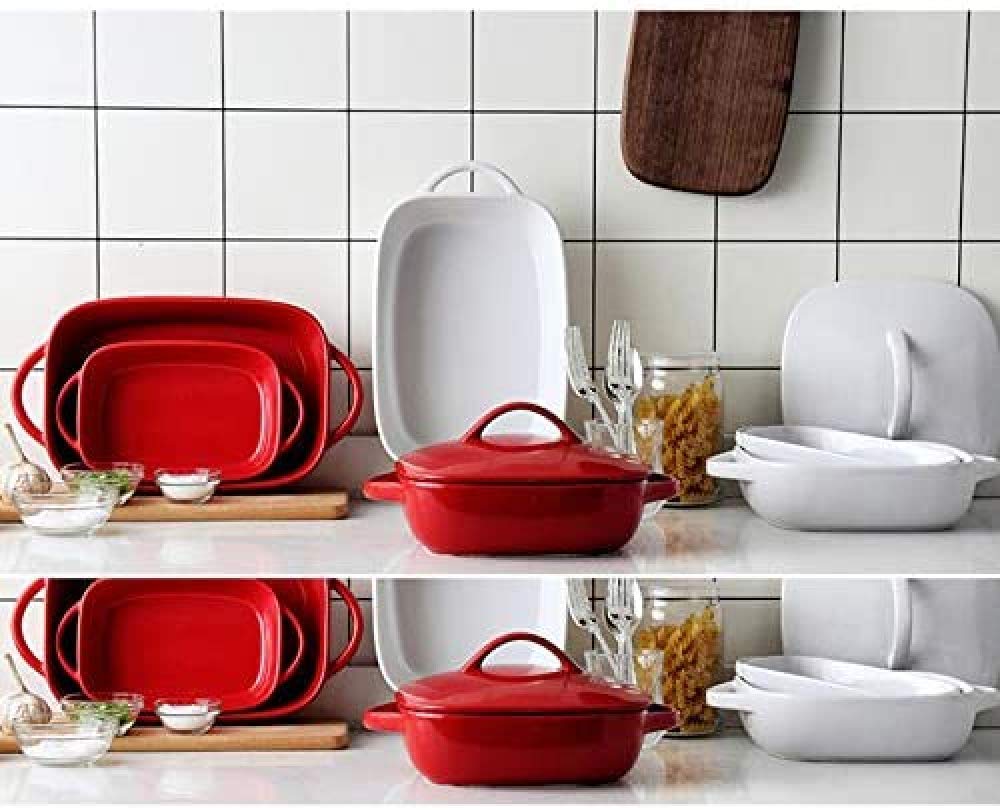 Fuente Rectangular para Hornear de cerámica, Fuente para Hornear de Loza para lasaña, Quiche o tiramisú, Bandeja para Hornear Fuente para Hornear lasaña,-White