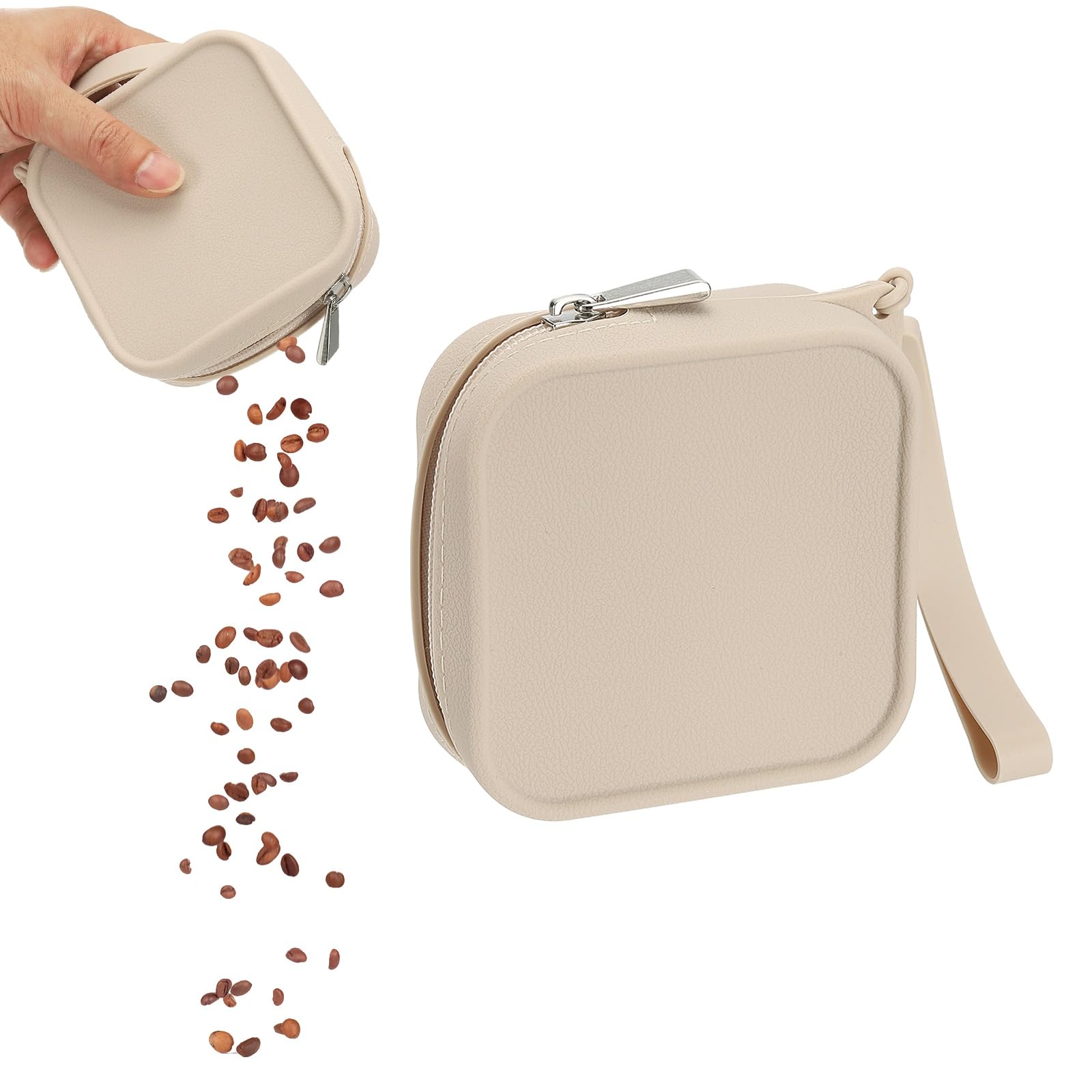 sourcing map Silicone Dog Treat Pouch, Auto Closure, Pocket Size, Portable Walking Bag for Dog and Cat 4x4 Inch (Beige, 1Pcs), Intended for Pet Travel/Training/Walking