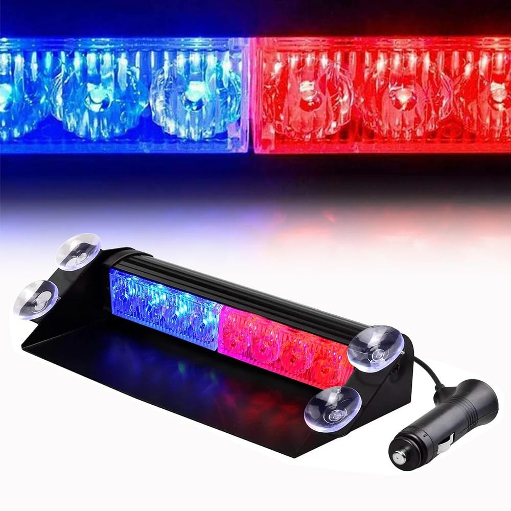 Luce stroboscopica universale for auto a 8 LED, lampeggiante, for parabrezza, lampeggiante, luce di segnalazione, luci di emergenza della polizia, rosso e blu, 12 V(All Blue)