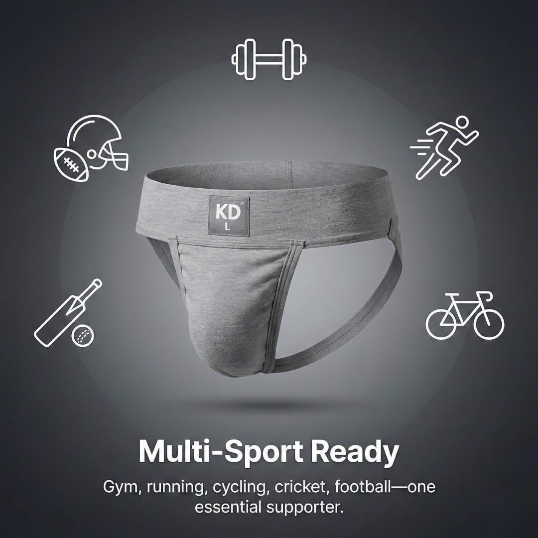 KD Willmax Men’s Jockstrap Organic Cotton Supporter – 3” Waistband, Soft & Durable Athletic Jockstrap with Cup Pocket
