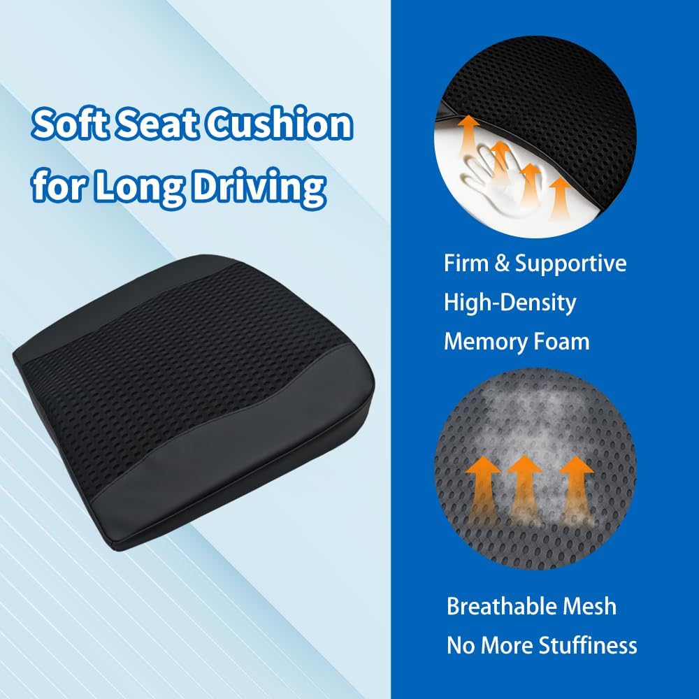Car Seat Cushion for Long Driving Memory Foam Wedge Leather Cushion for Back Pain & Tailbone Pain Relief Non Slip & Ergonomic Car Seat Pillow Pad, Fit for Most Car Truck Office Chair & Wheelchair
