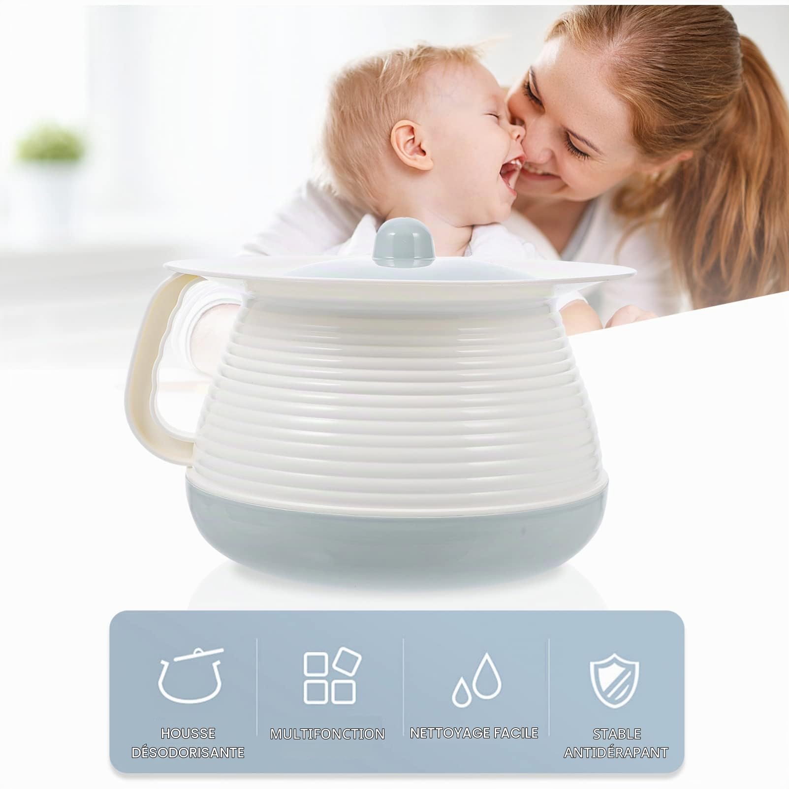 Zerodeko Pot De Chambre Portable Avec Couvercle Et Poignée Urinoir De Nuit Couvert Multifonctionnel Pour Adultes Et Enfants Bassin Hygiène Domestique Et Hospitalière 8.07X8.07X5.31In