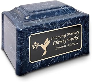 GetUrns Adult Devotion Cultured Marble Hummingbird Custom Engraved Cremation Urn (Ocean Breeze)