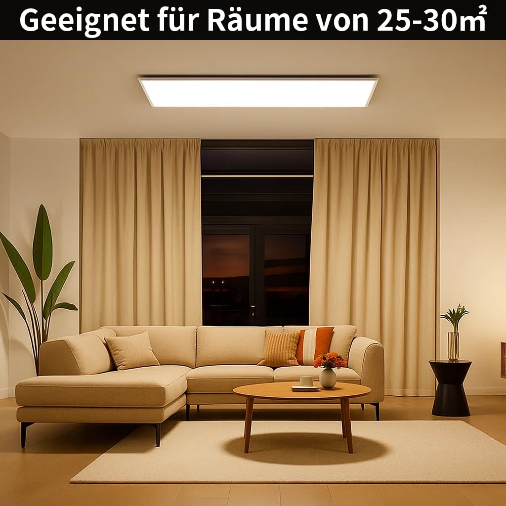 LED Panel Deckenleuchte 120x30cm - 40W 4400lm - Dimmbar, 3000K/4000K/6500K Einstellbar Farbtemperatur, Flimmerfrei - Deckenlampe mit Fernbedienung, Nachtlicht - Ideal für Büro, Wohnzimmer, Werkstatt