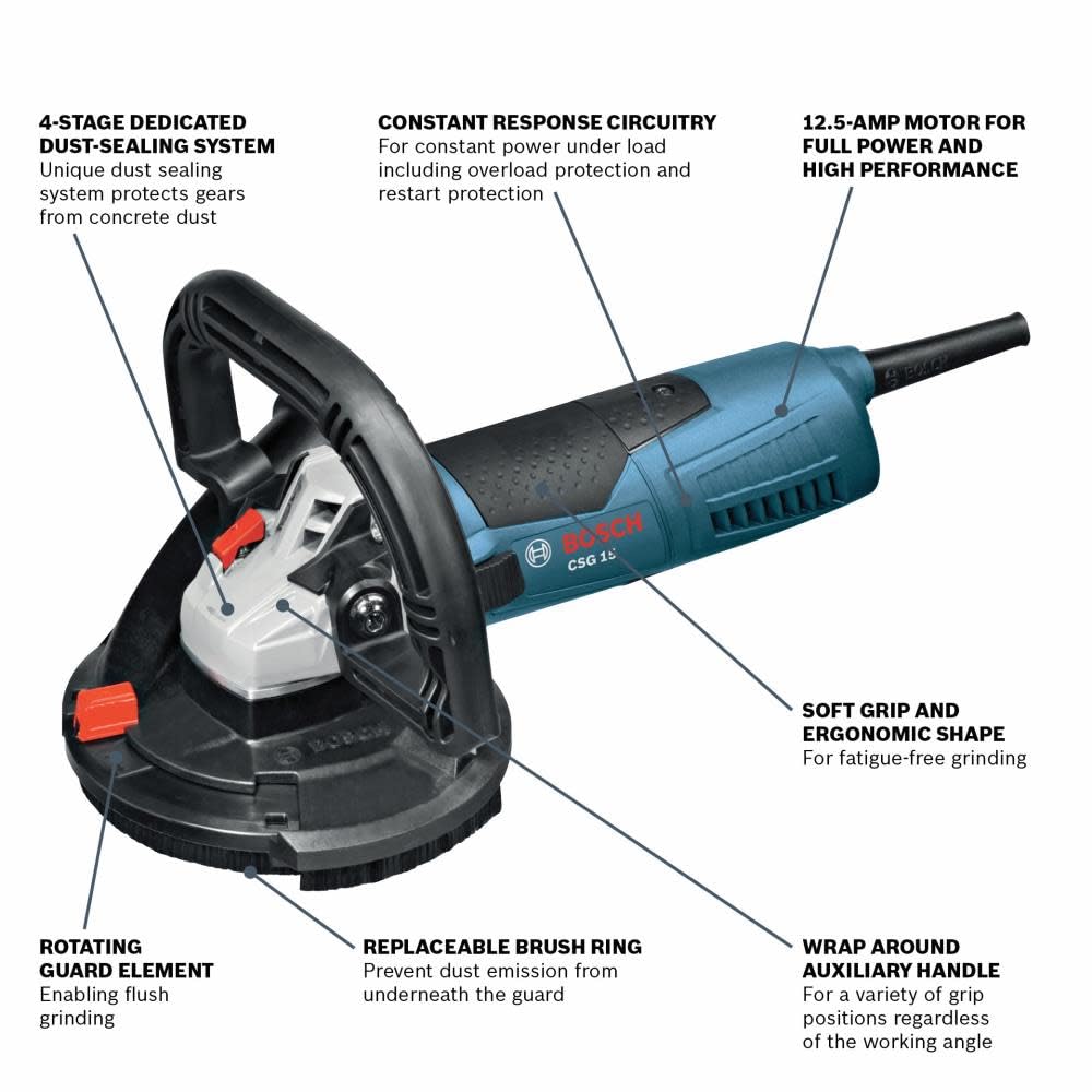 BOSCH CSG15 5 Inch Concrete Surfacing Grinder with Dedicated Dust Collection Shroud