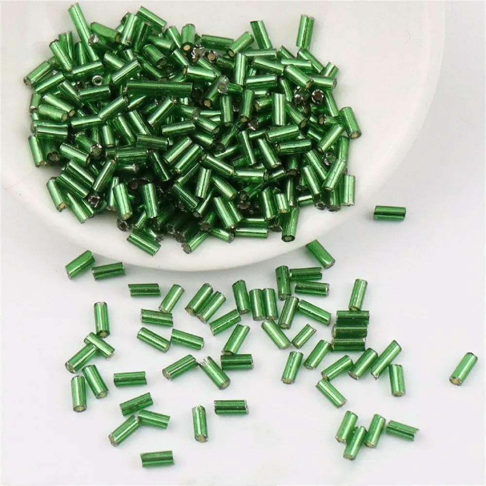Cuentas de tubo rellenas de plata de 2 x 2 mm, 2 x 4,0 mm y 2 x 6 mm, cosidas a mano, cuentas de arroz, accesorios para pulseras hechas a mano, venta al por mayor. - Verde oscuro 14-2 x 2 mm, 30 0