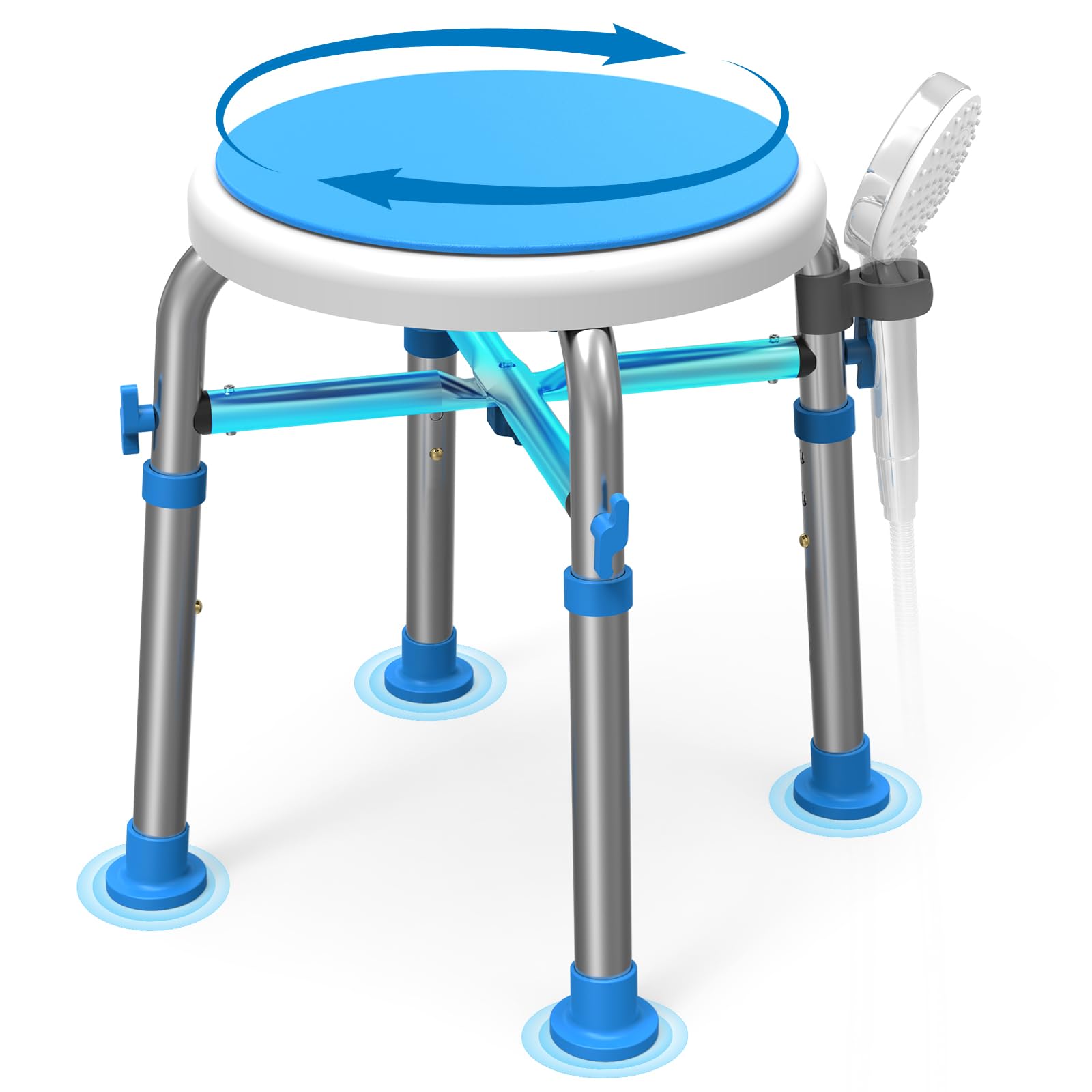 FSA/HSA Taburete de ducha giratorio elegible con barra cruzada reforzada, silla de ducha redonda ajustable en altura para ducha interior, asientos de ducha de montaje sin herramientas para