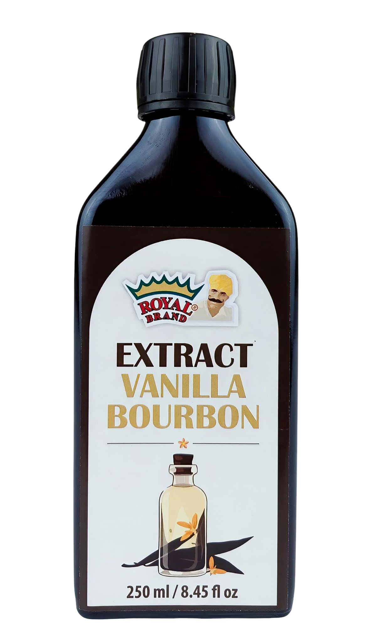 Royal Brand Ekstrakt z wanilii Bourbon, 250 ml, naturalny aromat w szklanej butelce. Ekstrakt z ziaren wanilii Bourbon, 100% naturalny, ekstrakt waniliowy idealny do pieczenia i deserów
