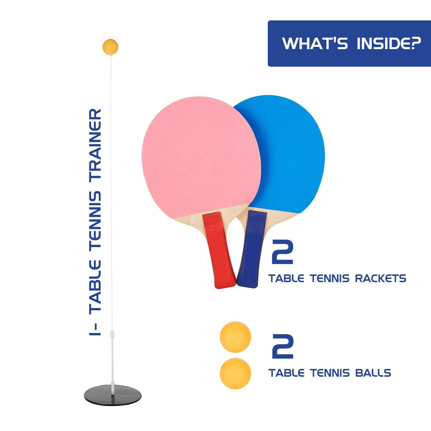 AMIFIT Kids Table Tennis Trainer Rebound Kit with String Ball & Heavy Metal Base, Portable Solo Ping Pong Practice Tool for Beginners & Junior Players (Table Tennis Trainer Set) 2