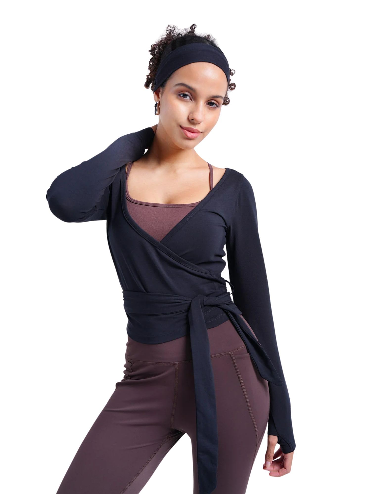Cotton Wrap Top for Women | Stretch Cotton-Elastane | Thumbhole Sleeves, Deep V-Neck Layering Top-image-43