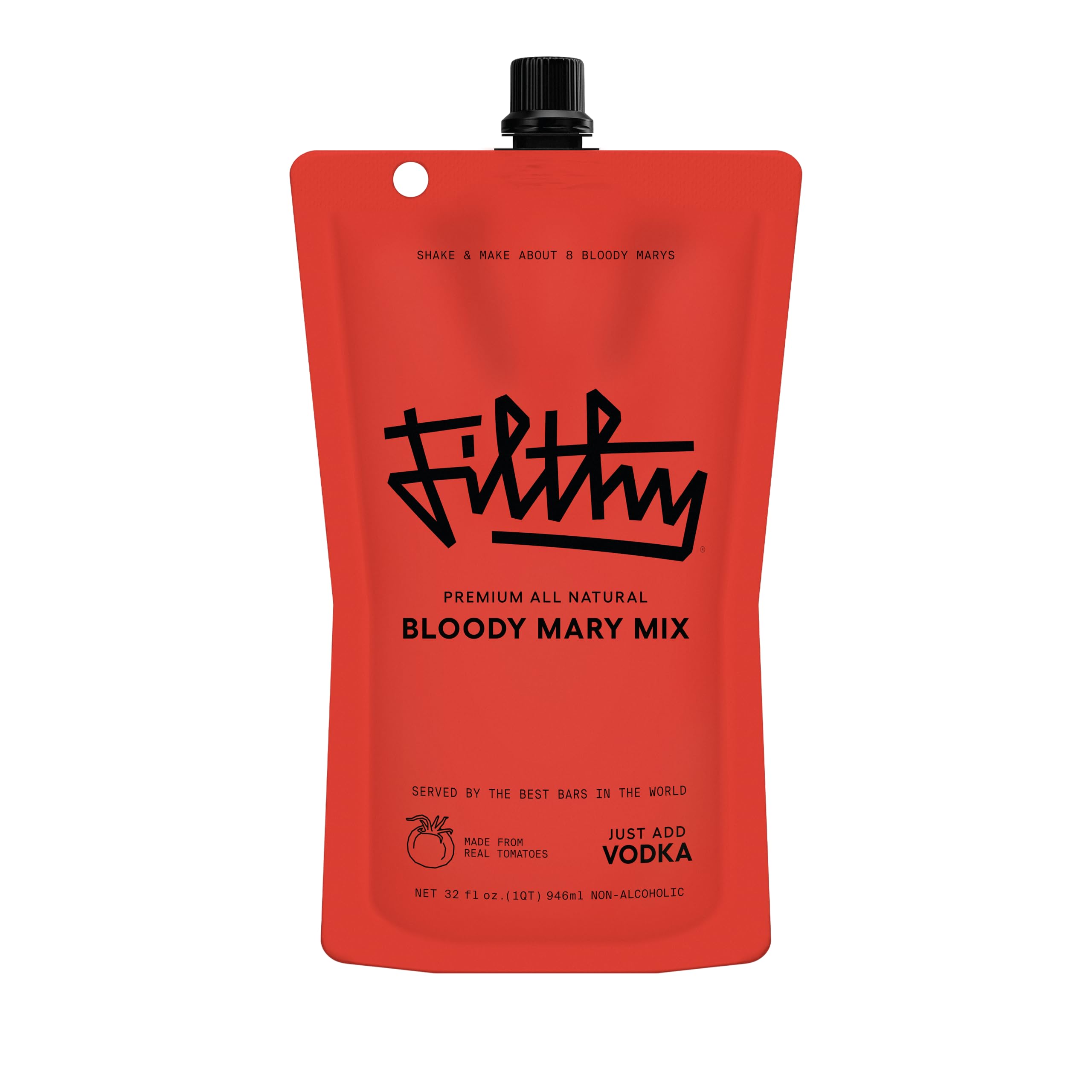 Filthy Bloody Mary Mix, Premium Cocktail Mixer, All-Natural, Travel Friendly for Vacation, Brunch, Home Bars and Hosting, Made From Real Tomatoes, 32 Oz Pouch