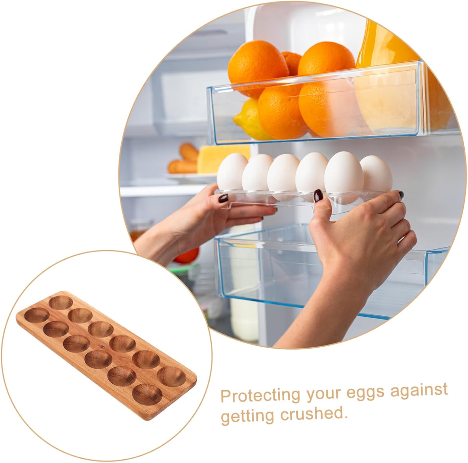 Egg Storage Trays Wooden Egg Holder Rack for Countertop Refrigerator Kitchen Sturdy Acacia Wood Organized Storage Elegant Design