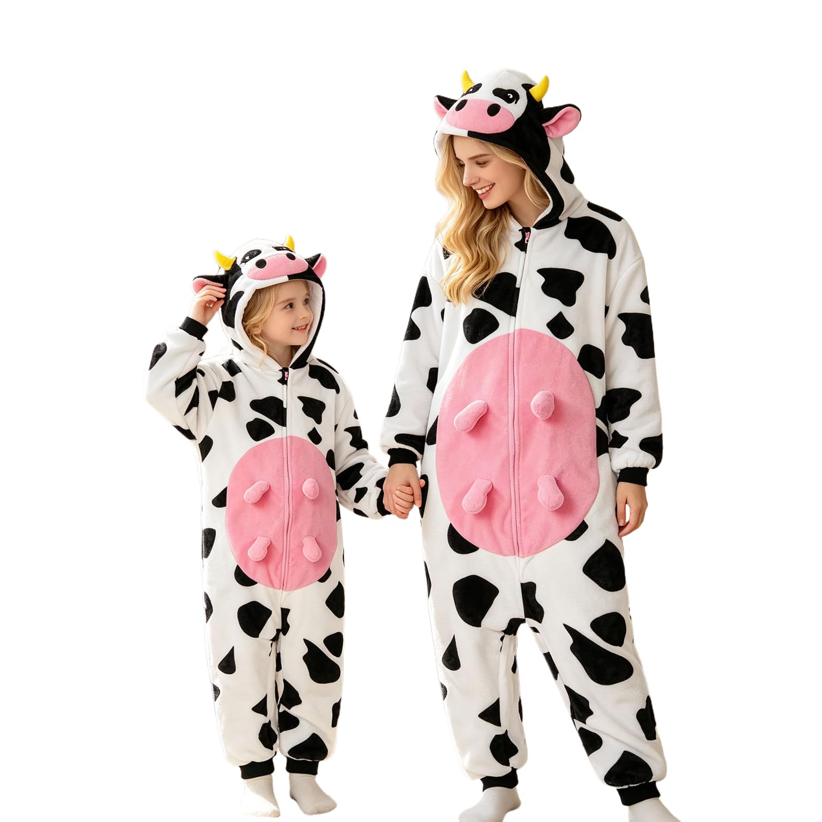 Cow Onesie Fleece Hooded Animal Fancy Dress Costume Adults Kids
